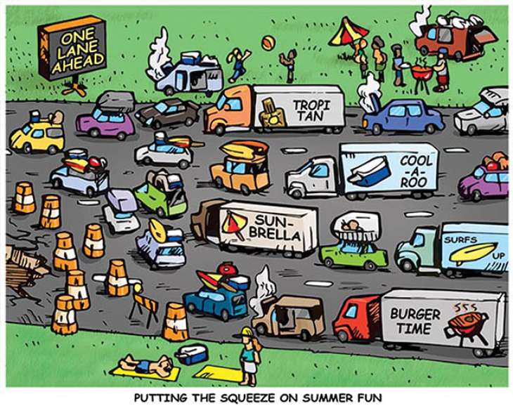 When summer traffic feels more like a festival than a freeway… you know it’s peak road trip season. 🎉☀️ Whether you’re hauling burgers, surfboards, or just trying to make your delivery on time, Peach State Truck Centers has your back!

Art Via: Transport Topics