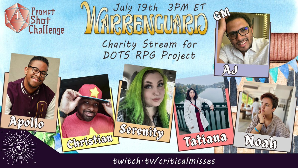 Critical Misses (@criticalmisses) on Twitter photo Now Live! Join our intrepid group of Dragon Riders in Warrenguard Dragon Festival! In support of @dotsrpg.org
GM <a href="/hoosha_kid/">AJ the Hoosha Kid π</a>
Players @afluffygoomba
<a href="/clickclacksnac/">Serenity π is screaming about Frobin again</a>
<a href="/tallnerdapollo/">Apollo</a>
Tatiana and Noah.
twitch.tv/criticalmisses
Donate to shape the game: tilt.fyi/XiidzgbkSG Now Live! Join our intrepid group of Dragon Riders in Warrenguard Dragon Festival! In support of @dotsrpg.org
GM <a href="/hoosha_kid/">AJ the Hoosha Kid π</a>
Players @afluffygoomba
<a href="/clickclacksnac/">Serenity π is screaming about Frobin again</a>
<a href="/tallnerdapollo/">Apollo</a>
Tatiana and Noah.
twitch.tv/criticalmisses
Donate to shape the game: tilt.fyi/XiidzgbkSG