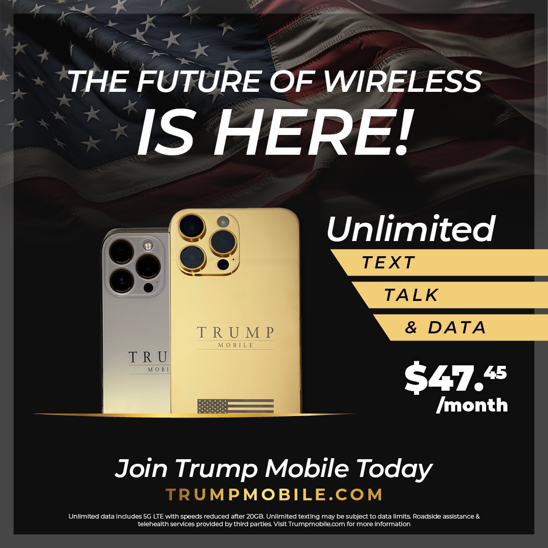 TrumpMobile's tweet image. 📱 Switch to Trump Mobile with your own phone!
♾️ Unlimited Data
🛻 Roadside Help
🩺 Telehealth
🌎 Free international calling
All for $47.45/mo. No contracts. No credit checks.
Join the movement 🇺🇸 #TrumpMobile #The47Plan