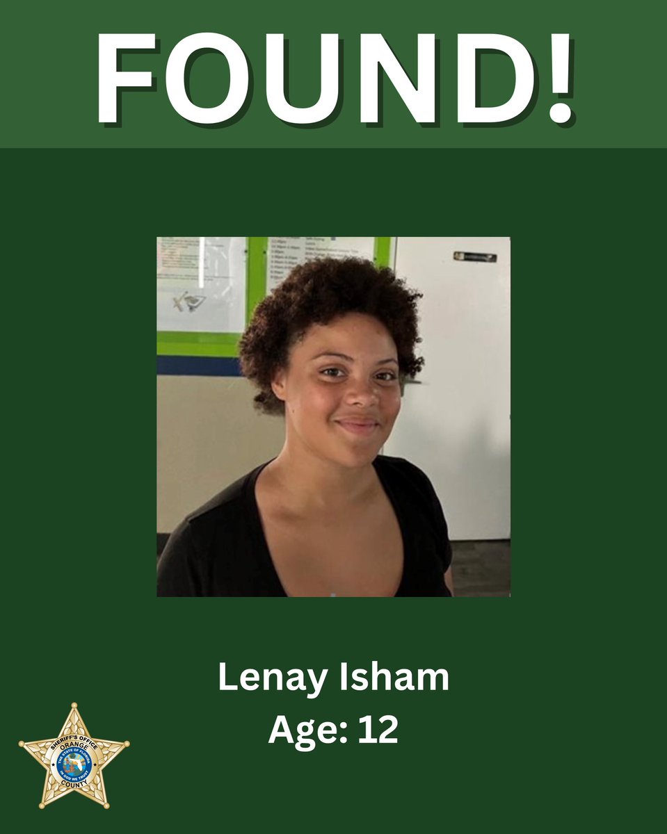 OrangeCoSheriff's tweet image. UPDATE: (2:53 p.m. on 7/19/25)
Lenay has been FOUND and is SAFE! Thank you to everyone who shared this alert. Our community is so integral to the work we do.
_______________
MISSING CHILD: Please look out for Lenay Isham, a 12-year-old from Manatee County who is a frequent…
