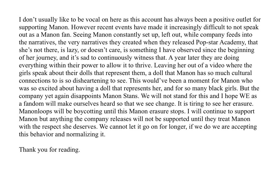 manonloops's tweet image. Please take your time to read this statement. Manonloops will be boycotting anything HxG releases until Manon is treated like an equal member. I hope we can stand together in this.
Thank you for reading 🫶🏽.
#WeLoveYouManon