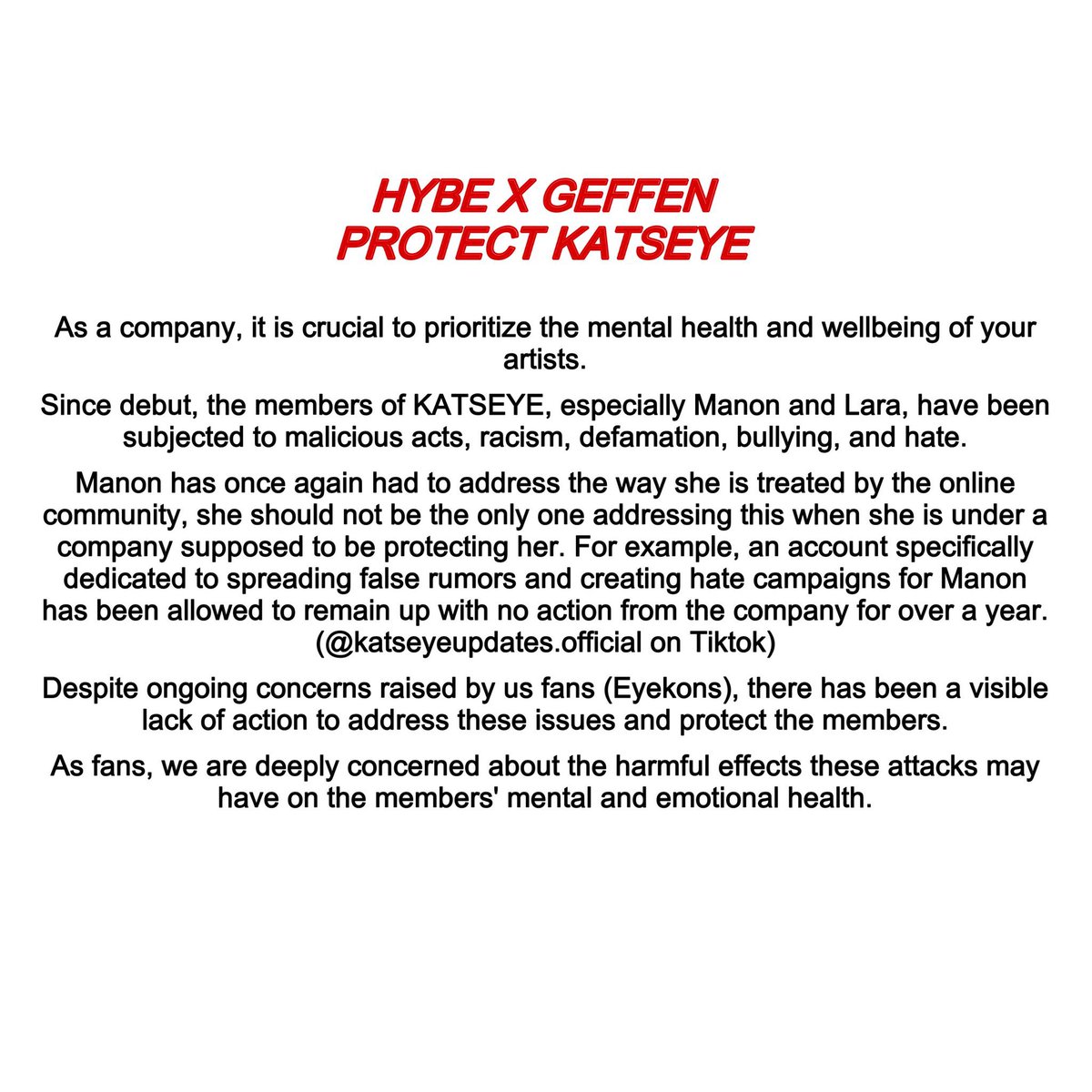 meiyokat's tweet image. PROTECT YOUR ARTISTS!!!
@HYBEOFFICIALtwt @GeffenRecords #HXGPROTECTKATSEYE #HXGPROTECTMANON
#PROTECTYOURARTISTS