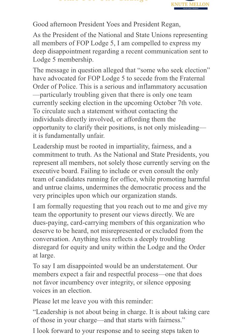 TeamKnute_FOP's tweet photo. Here is a copy of the letter sent to both state and national fop Presidents. We stated on July 15th we have no interest in leaving the FOP. I guess that wasn���t clear enough! https://t.co/kSTNTW8ryq