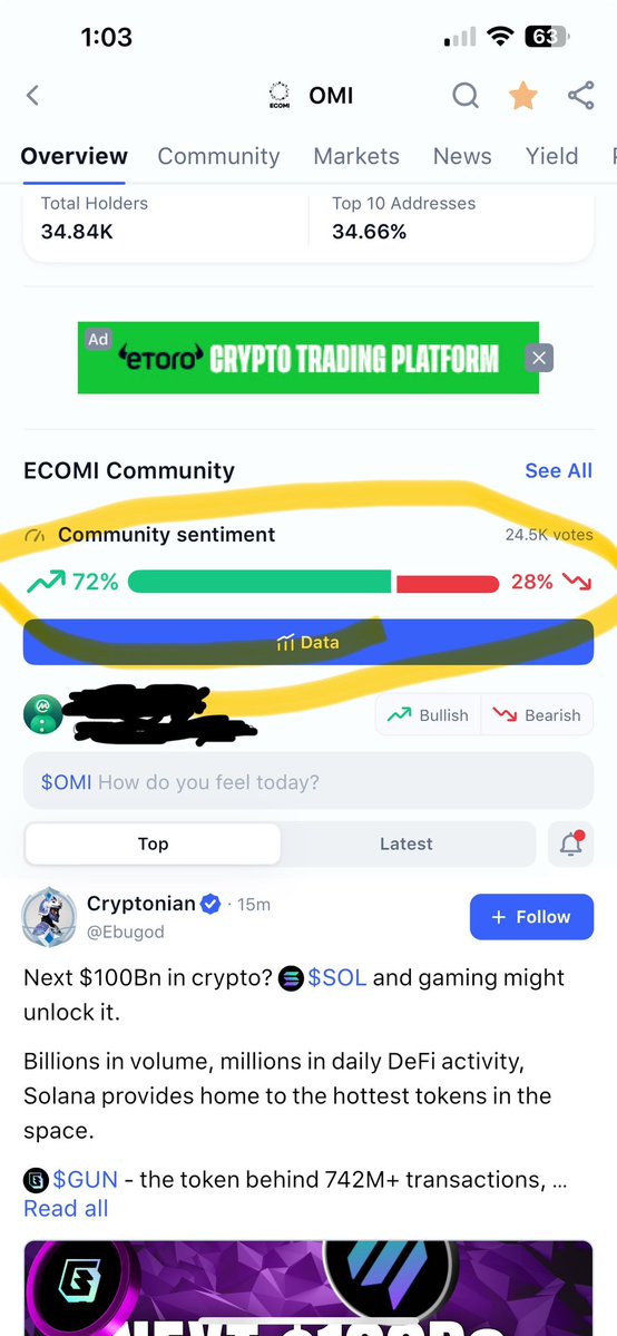 CryptoCosmo (🦉) ⭕️ (@cryptocosmo17) on Twitter photo Alright $OMI, time to take a simple matter into my own hands.
I’ll be voting bullish for $OMI on CoinMarketCap every day in the coming months.
If you believe it what Veve and $OMI are building join me. Let’s make some community sentiment moves. Little things matter
<a href="/ecomi_/">ECOMI | $OMI ⭕️</a> Alright $OMI, time to take a simple matter into my own hands.
I’ll be voting bullish for $OMI on CoinMarketCap every day in the coming months.
If you believe it what Veve and $OMI are building join me. Let’s make some community sentiment moves. Little things matter
<a href="/ecomi_/">ECOMI | $OMI ⭕️</a>