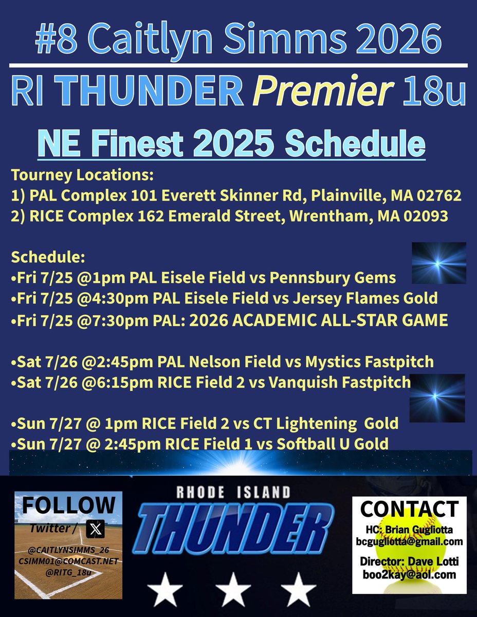 🥎⬇️ My schedule for New England’s Finest including the 2026 Academic All Star Game! Come watch us compete! Can’t wait! ⬇️🥎
