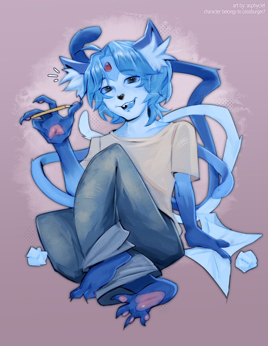 asphyciel's tweet image. friendly attack for blue gato @leosburgers7 #artfight2025
