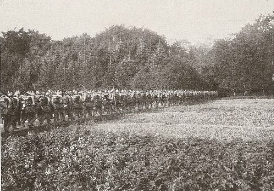 August 1914.

German column crosses the German-French border.