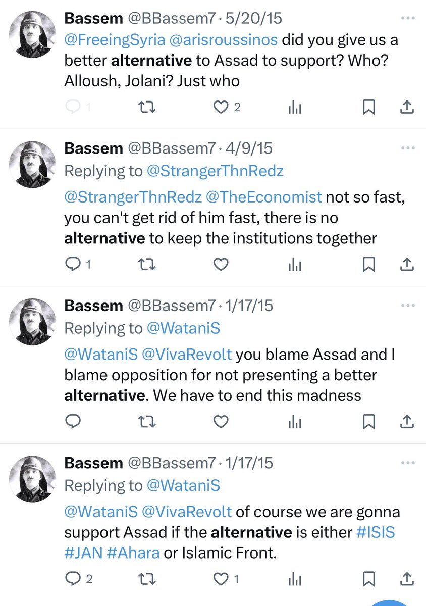 BBassem7's tweet image. Now you understand why many supported Assad in the past over the opposition, not because we didn’t want freedom or democracy, because we knew or predicted what you are witnessing in Suwayda.
Check out my tweets from 2015.
Ten years ago!