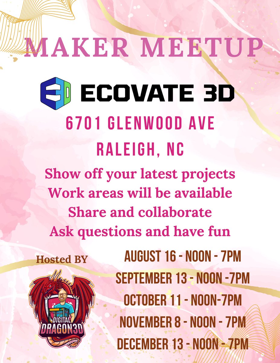 digitaldragon72's tweet image. Raleigh-Durham Maker Meetup dates have been finalized for the rest of 2025! We love meeting makers of all ages, skill levels, and type! Bring your project or just your ideas and chat with other creators/makers!