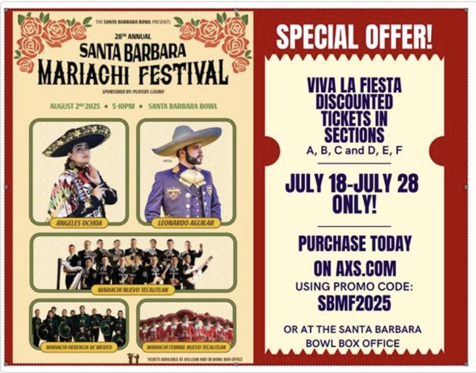 JohnPalminteri's tweet image. Here's some weekend deals I've been sent in Santa Barbara. Enjoy some great savings at local businesses and a fun Fiesta event.