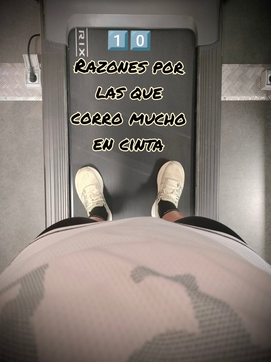 💢"1️⃣0️⃣ Razones por las que corro mucho en cinta"💢..

1 Porque me apetece.
2 Porque me gusta.
3 Porque me da la gana.
4 Porque quiero.
5 Porque sí.
6 Porque se me antoja.
7 Porque me parece.
8 Porque me place.
9 Porque el que corre soy yo, no tú.
10 Porque es decisión mía.
