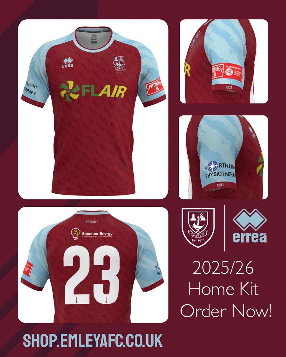Club Shop | 2025/26 Home Kit 

Our shirt features intricate detailing woven throughout the fabric.

All sponsor logos are seamlessly printed into the fabric during production, ensuring a high-quality, durable finish.

shop.emleyafc.co.uk/product/pre-or…

#UTP #Emley