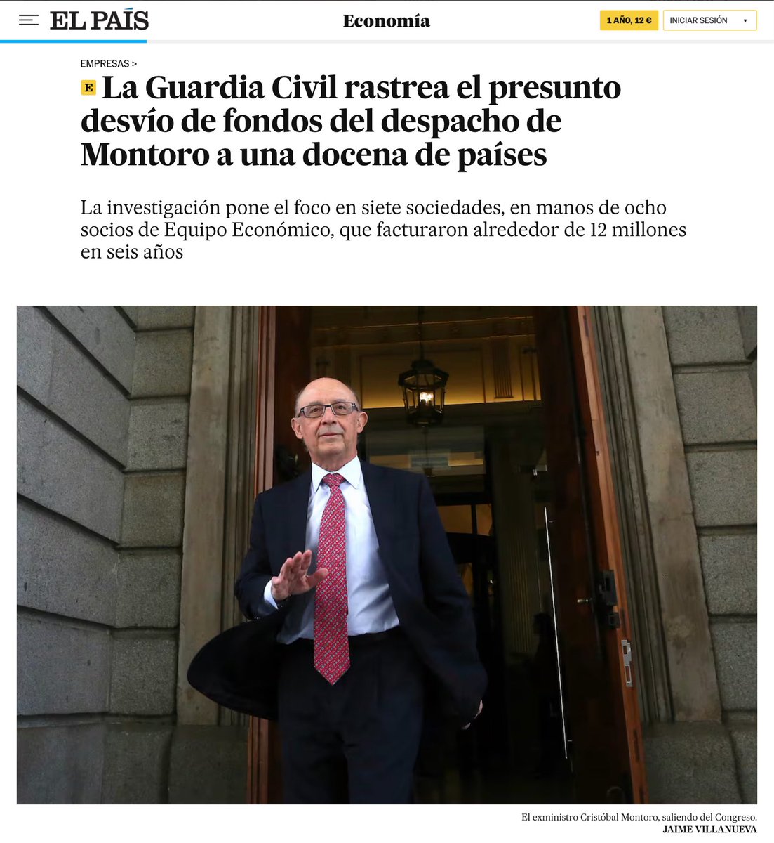 El mayor caso de corrupción en la historia de la democracia española 

La Guardia Civil investiga el presunto desvío de fondos del despacho Equipo Económico, fundado por el exministro de Hacienda del Partido Popular Cristóbal Montoro, a una docena de países, incluyendo Países