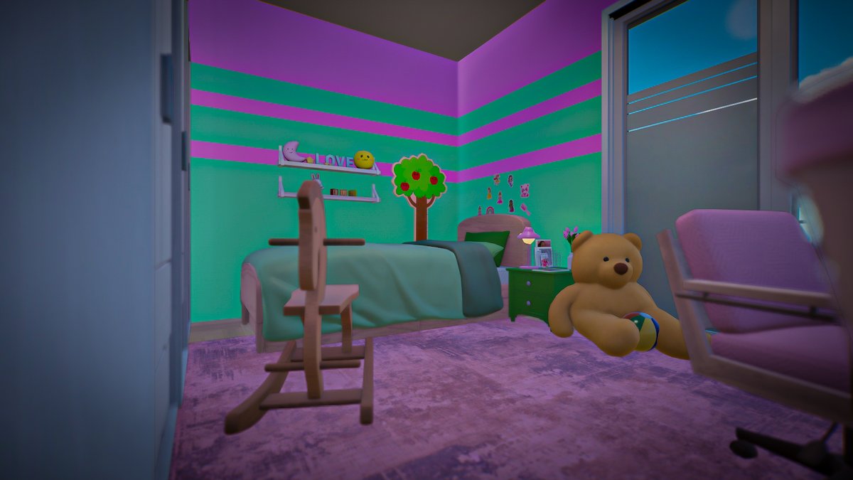 VioletSylphkat's tweet photo. This was my childhood bedroom, the place that holds all my prominent memories. I'd give anything to step back in and see it just as it was, my old bed, toys, and all the hidden candy I put under the bed as a child 😉🍬 Can you guess my favorite colors? 🤣 #inZOI #BuildtoRemember https://t.co/Iox1PLXF1D