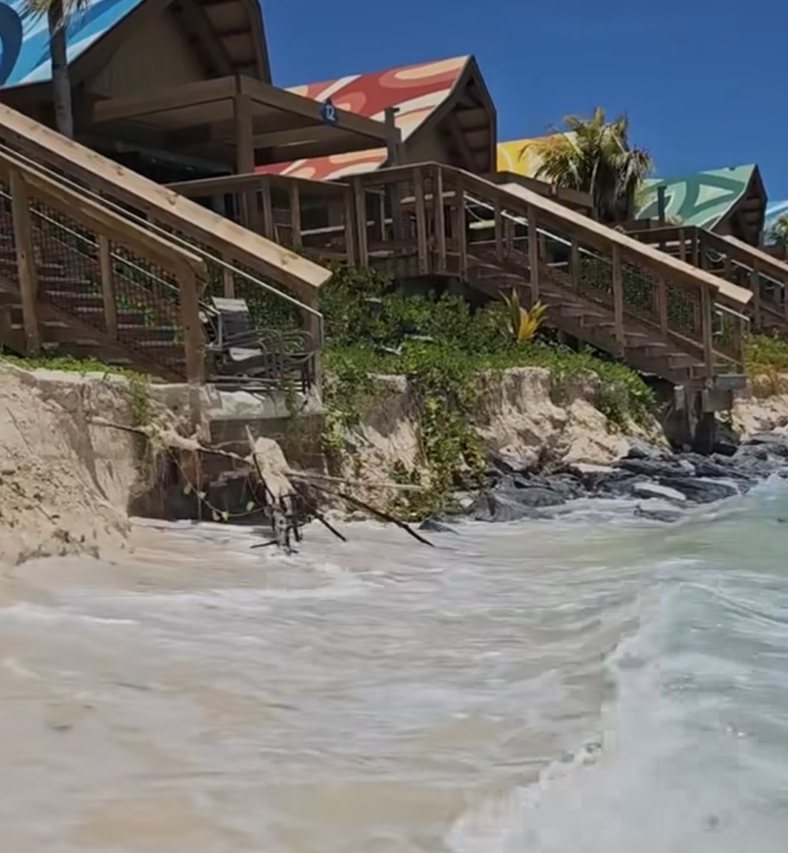 CHRIS_MAGIC_DCL's tweet photo. The family cabanas at lookout took a beating yesterday 🤦🏻‍♂️ hopefully they can get some sand back on the beach quickly https://t.co/FCYflv5Yci