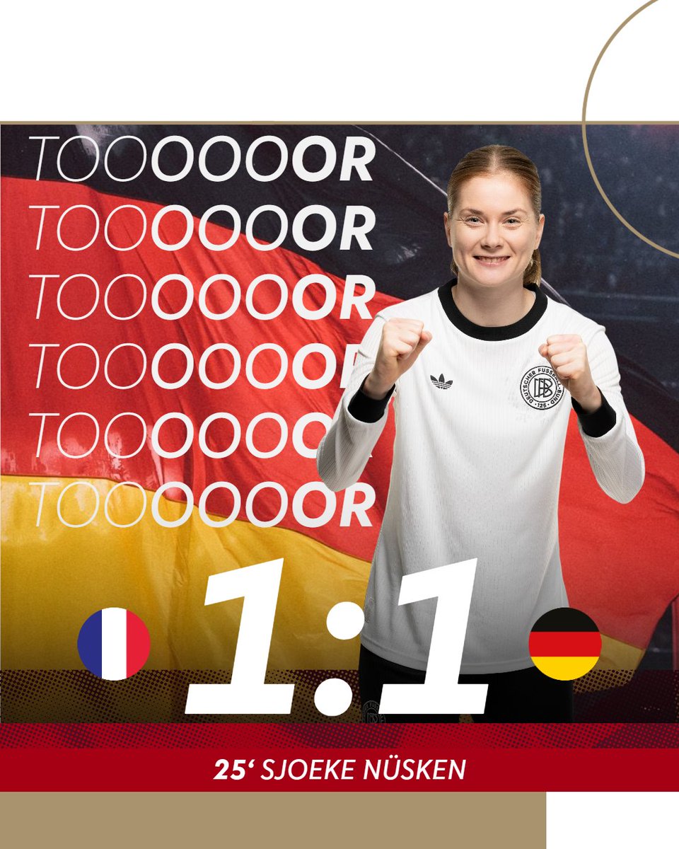 DFB_Frauen's tweet image. Sooo nämlich!!!
Ecke, Kopfball, Tor! Sjoeke gleicht nach einer Ecke für uns aus 👏
#WEURO2025 #FRAGER 1:1
📸 Yuliia Perekopaiko/DFB