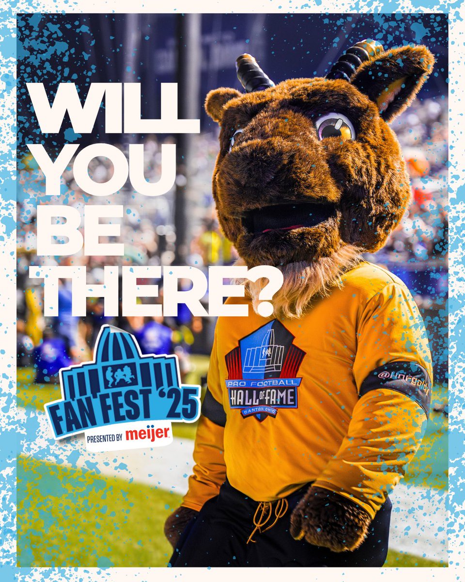 ProFootballHOF's tweet image. 🐐 GOLDY THE GOAT is heading to Fan Fest ‘25! 🏈🎉
The myth, the mascot, the GOAT himself will be on-site bringing the energy, hype, and Hall of Fame spirit all weekend long. Don’t miss your chance to snap a pic and say hey to Goldy!