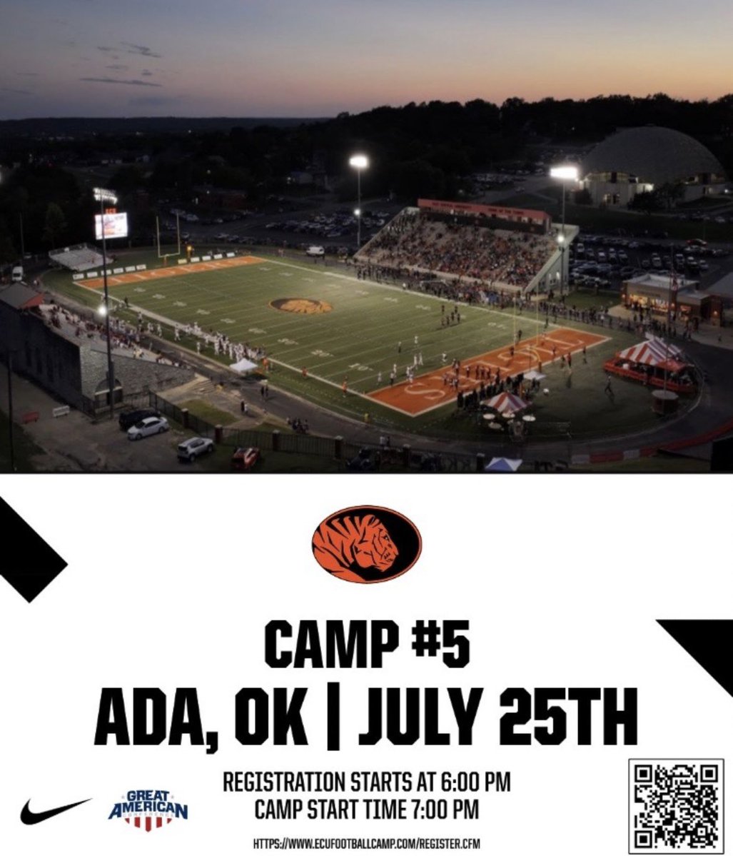 jackmitch8ll's tweet image. Looking for the best talent in Oklahoma and Texas! Excited to be on our campus for this one!📍🐅
Our Final Camp of the Summer is Friday, July 25th! ⛺️
One last opportunity to secure that 🅾️
Sign Up Link 🔗
ecufootballcamp.com/ecu-football-c…