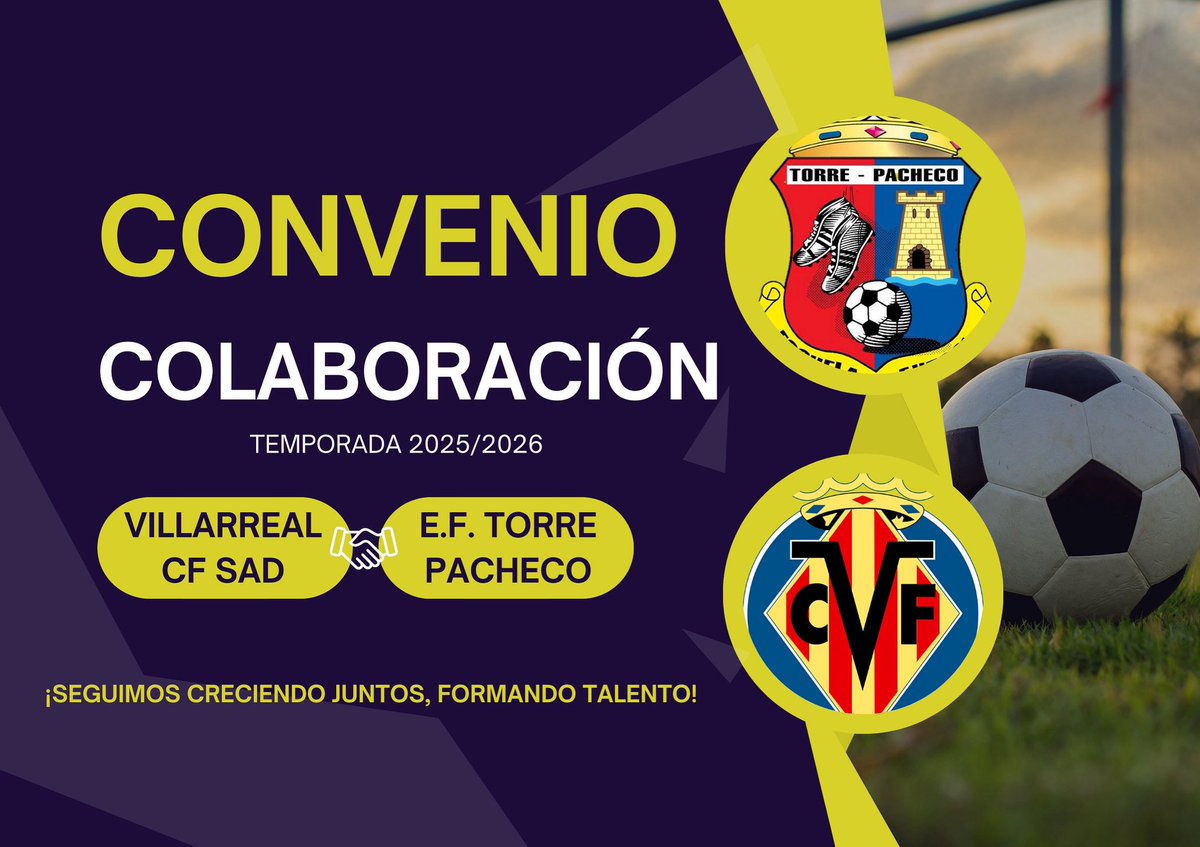 💛⚽ ¡𝐑𝐄𝐍𝐎𝐕𝐀𝐌𝐎𝐒 𝐍𝐔𝐄𝐒𝐓𝐑𝐎 𝐂𝐎𝐌𝐏𝐑𝐎𝐌𝐈𝐒𝐎 𝐂𝐎𝐍 𝐄𝐋 𝐅𝐔𝐓𝐔𝐑𝐎! ⚽💛

Nos enorgullece anunciar la 𝙧𝙚𝙣𝙤𝙫𝙖𝙘𝙞ó𝙣 𝙙𝙚𝙡 𝙘𝙤𝙣𝙫𝙚𝙣𝙞𝙤 𝙙𝙚 𝙘𝙤𝙡𝙖𝙗𝙤𝙧𝙖𝙘𝙞ó𝙣 entre nuestra escuela de fútbol y el Villarreal CF SAD para la temporada 2025/2026.