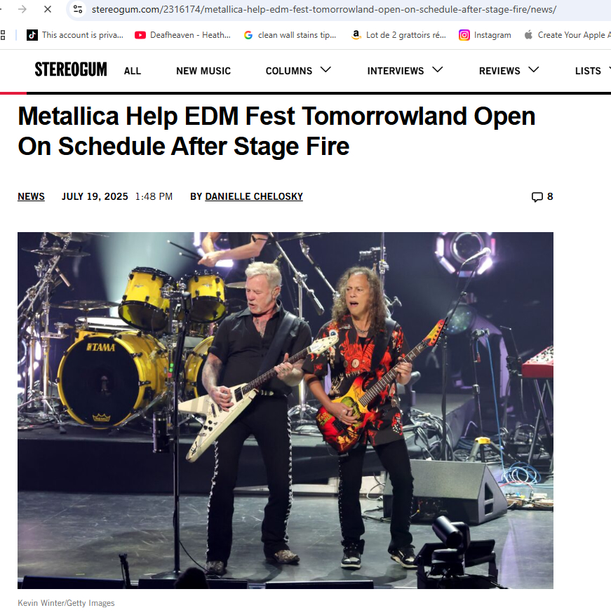 markboucher00's tweet image. Les gars de Metallica sont très gentil de prêter leur stage à un festival de musique électronique dance(EDM) qui viens de voir son stage partir en feu.
*PS. Pour moi, le trash Metal et la musique EDM, ils ont chacune la même fonction, c'est me faire sentir vivant.