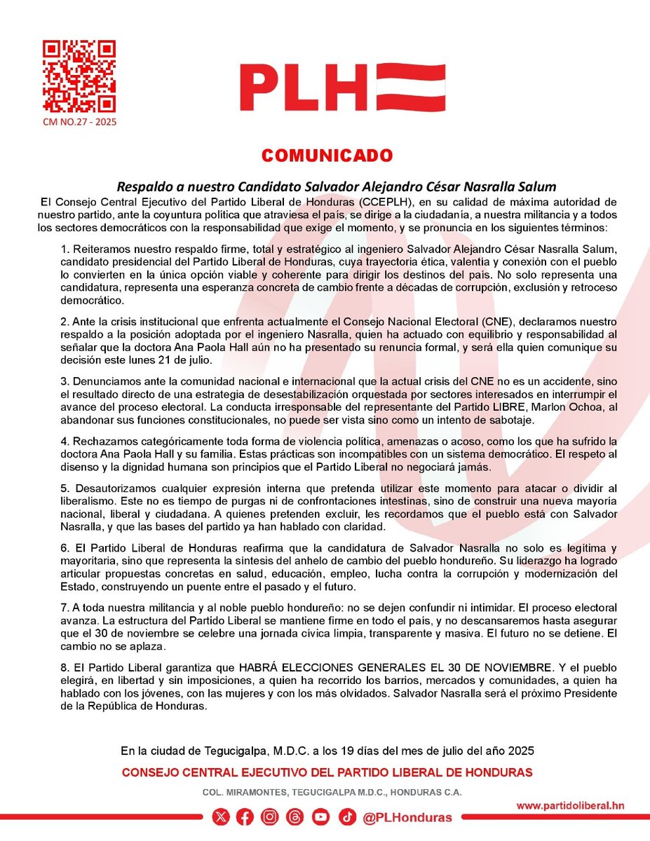 📢 Comunicado en respaldo a nuestro candidato presidencial Ing. Salvador Nasralla🇦🇹