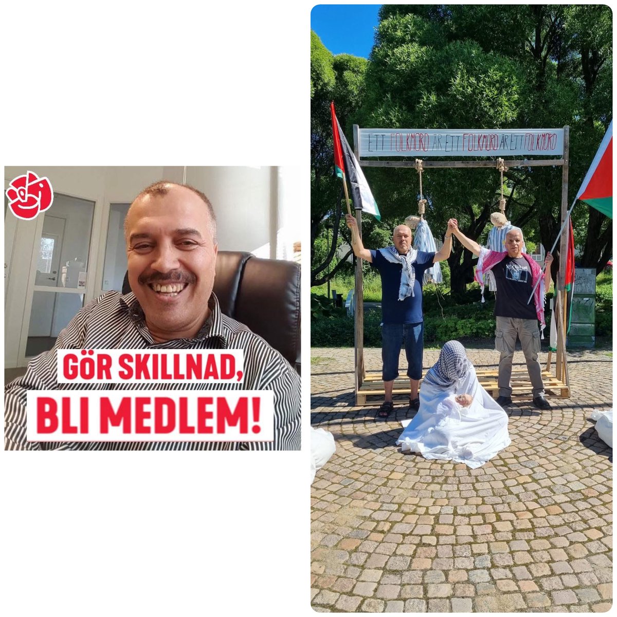 drdanielschatz's tweet photo. 📣 Breaking: Mahmoud Shinio, som  promotat och deltagt i demonstrationen i Umeå (se bild 1, man i blå t-shirt), är aktiv socialdemokrat. På sina sociala medier poserar han med banderoller av flygplanskaparen Laila Khaled under parollen ”Länge leve det palestinska motståndet.” Han syns även på bilder med Magdalena Andersson, Stefan Löfven, Morgan Johansson och Jonas Sjöstedt. Är detta förenligt med medlemskap i Socialdemokraterna, @magdandersson ?