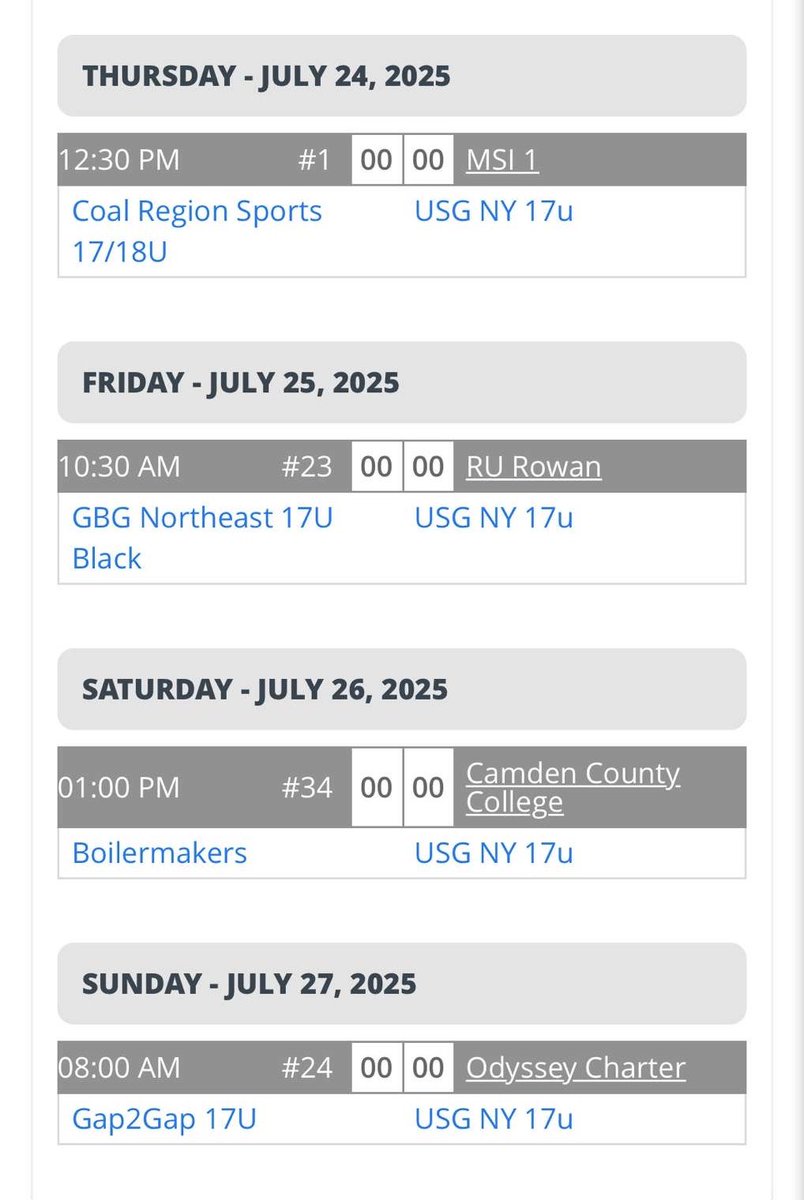 Schedule for the Prospect Select Northeast World Series this weekend in Philadelphia.
<a href="/RJ_Going/">RJ Going</a> <a href="/CoachSorgie/">Cam Sorgie</a>