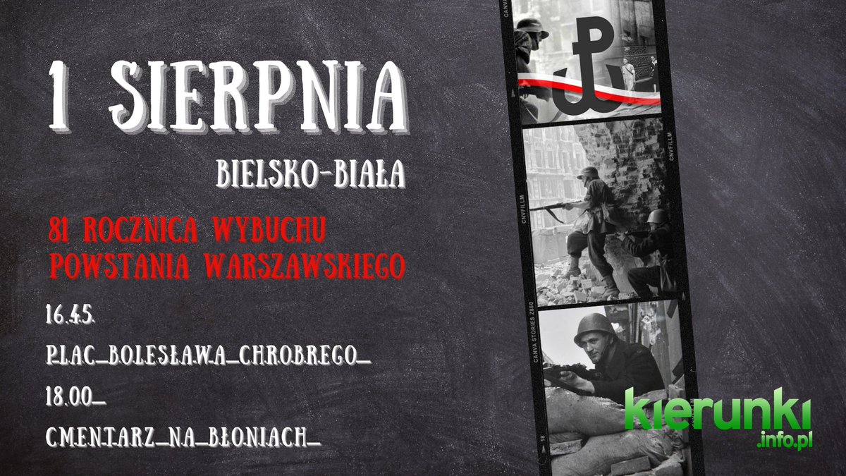 Czołem. 

Jak co roku, organizujemy pikietę na Placu Chrobrego, ku czci bohaterów walczących dla niepodległej Polski.

Widzimy się 1 sierpnia w Bielsku-Białej na Placu Chrobrego.

16:45 pikieta 
18:00 przejazd na cmentarz na Błoniach

Cześć i Chwała Bohaterom!