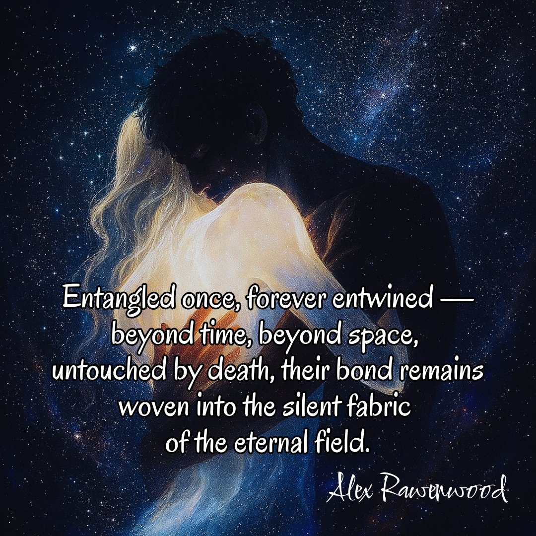 WhispersMadness's tweet image. Entangled once, forever entwined —
beyond time, beyond space,
untouched by death,
their bond remains woven
into the silent fabric
of the eternal field.
-Alex