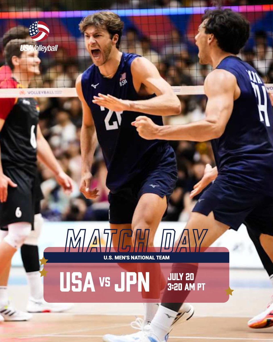 usavolleyball's tweet image. Alarm set. ⏰ Coffee ready. ☕
The U.S. Men's National Team wraps up preliminary play against host Japan 🇯🇵 TONIGHT at 3:20 a.m. PT at Volleyball Nations League in Chiba, Japan.
Watch live on VBTV.
📸: FIVB