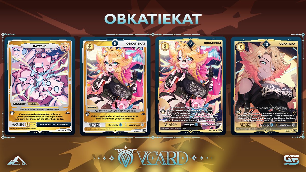 ⚡️WOULD YOU LOOK AT THAT??⚡️

I’m ecstatic to announce your Wereneko Waifu &amp; her Kattens are coming to <a href="/VCardTCG/">VCard TCG</a> in Set 2’s Electric line!

Featuring artwork from the amazing <a href="/yoclesh/">yocci よち👹</a>, <a href="/Alfyria/">ALFYRIA ✧</a> &amp; <a href="/OniKanzei/">MAKI 🐍⛓️</a> featuring a sneak peek at my new upcoming design 👀