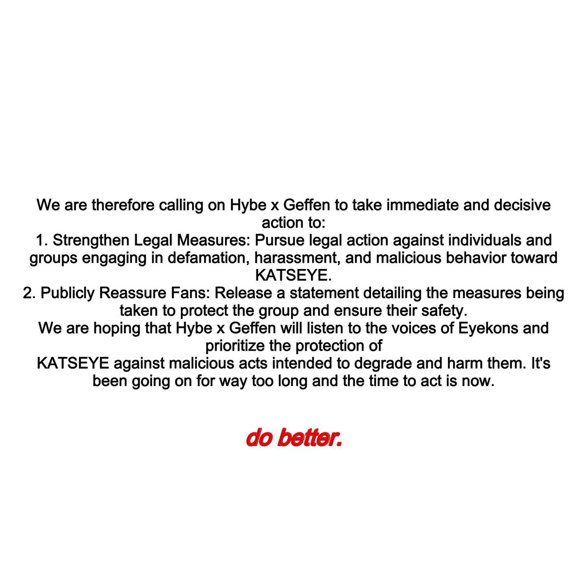 it gets frustrating seeing the same patterns repeated and it always affect the same person. do better and change already. listen to the fans.

#HXGPROTECTMANON
#KATSEYEis6
#HYBEXGEFFEN