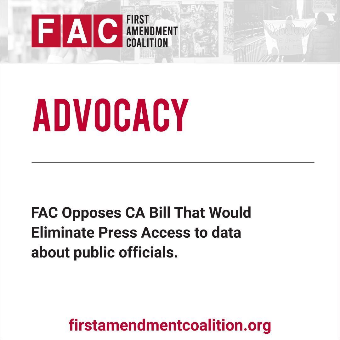 FACoalition's tweet image. FAC opposes AB 1392, a California bill that would eliminate press access to data on public officials—because transparency strengthens public trust in government. #Advocacy
buff.ly/hrlVqEi