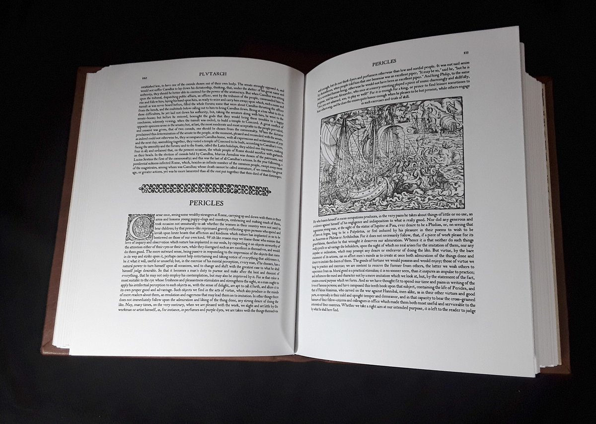 AHomelyHouse's tweet image. That said, I have pulled off a few editions for the home library that are pretty cool. This one is from 2020, Plutarch's Lives in two volumes, with 16th century woodcuts.