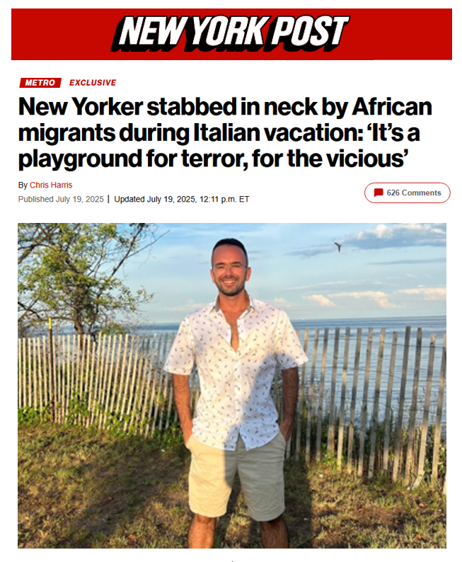JustRightPD's tweet image. Staten Island native attacked abroad. Illegals aren't just killing us here; they're killing us everywhere.
