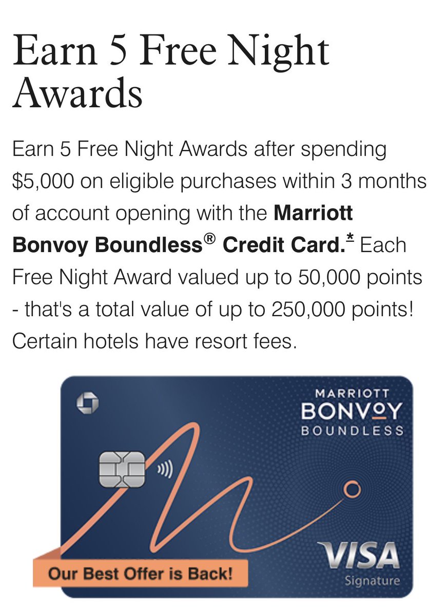 🚨 Still live: The Marriott Boundless Card is offering a huge signup bonus — 5 Free Night Awards (up to 50k pts each) 

That’s up to 250,000 Marriott points in value.

🔥 My referral link still shows the offer — act fast!

👉 referyourchasecard.com/252p/ON3YRSTATI