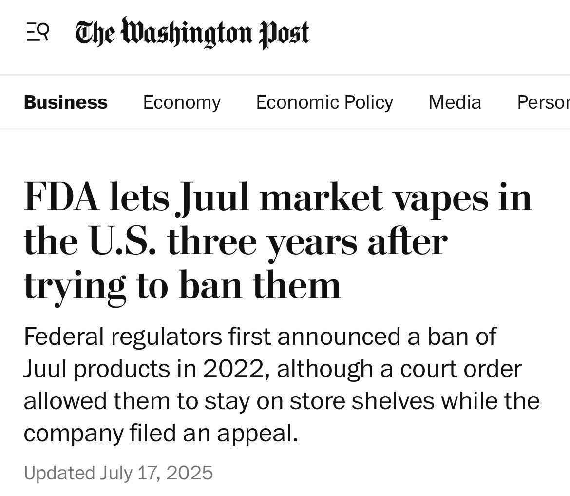FrankPallone's tweet image. Juul nearly singlehandedly reversed decades of progress to reduce teen smoking rates.
Now Trump is giving the vape company carte blanche to market their products.
It's a big step in the wrong direction from this Administration.