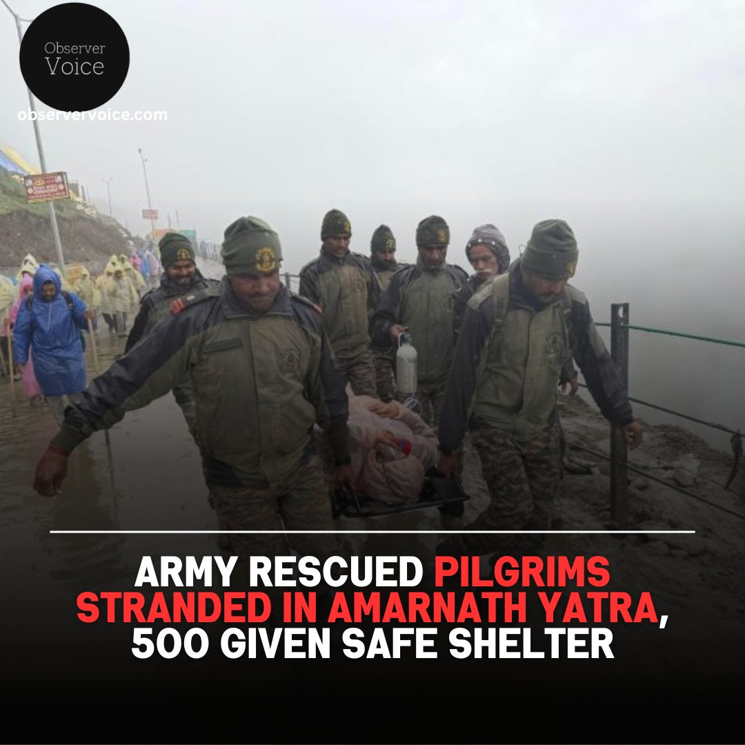 observer_voice's tweet photo. Indian Army Rescues 500+ Amarnath Yatris After Massive Landslide in J&amp;K.
#observervoice #amarnathyatra https://t.co/Nm4BAAYjNw