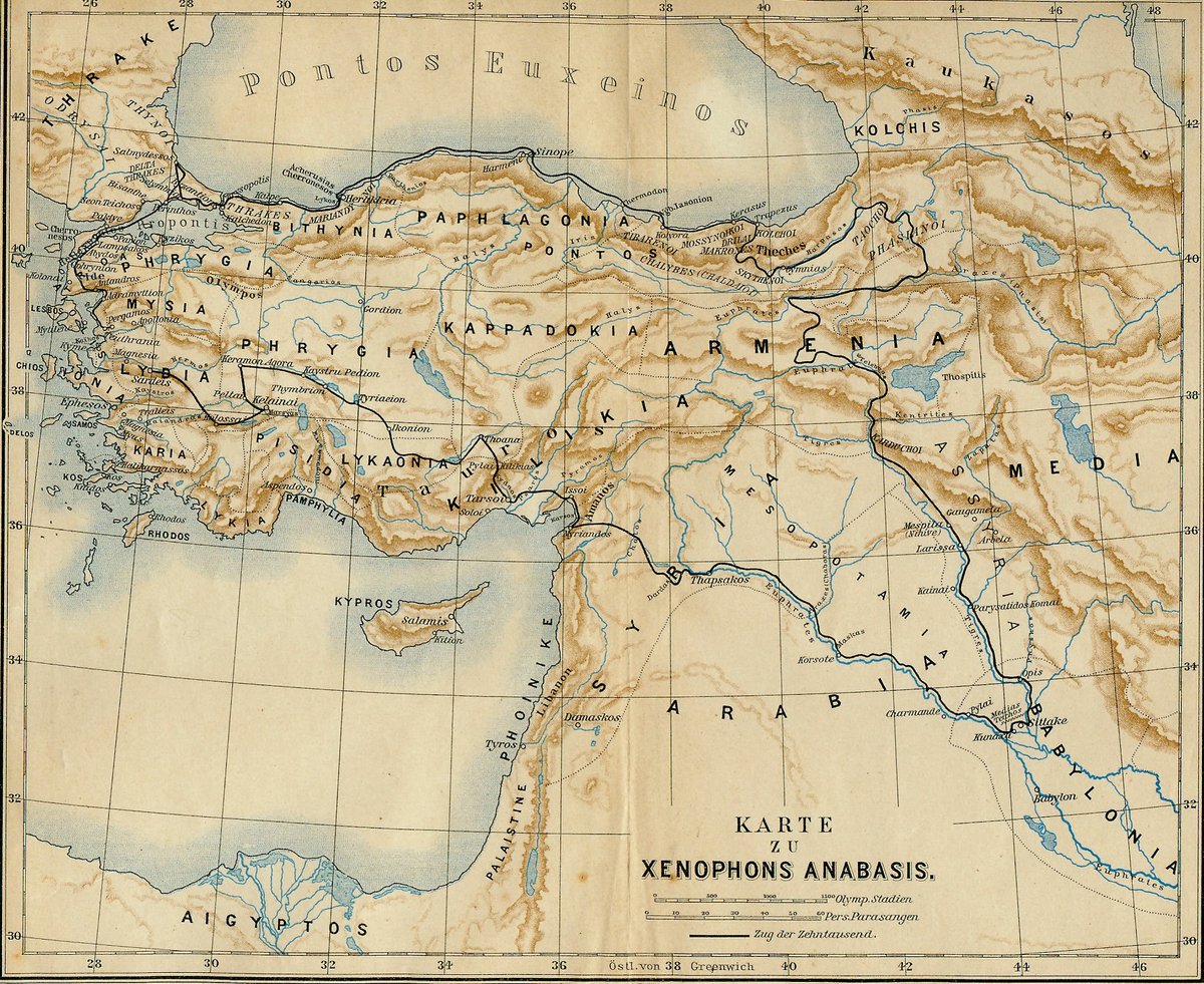 Athanasius_45's tweet image. The March of the Ten Thousand, from Friedrich Sorof’s 1898 Teubner edition.
ἦν δέ τις ἐν τῇ στρατιᾷ Ξενοφῶν Ἀθηναῖος, ὃς οὔτε στρατηγὸς οὔτε λοχαγὸς οὔτε στρατιώτης ὢν.
-
An Athenian named Xenophon was in the army, he was neither general nor officer nor soldier.