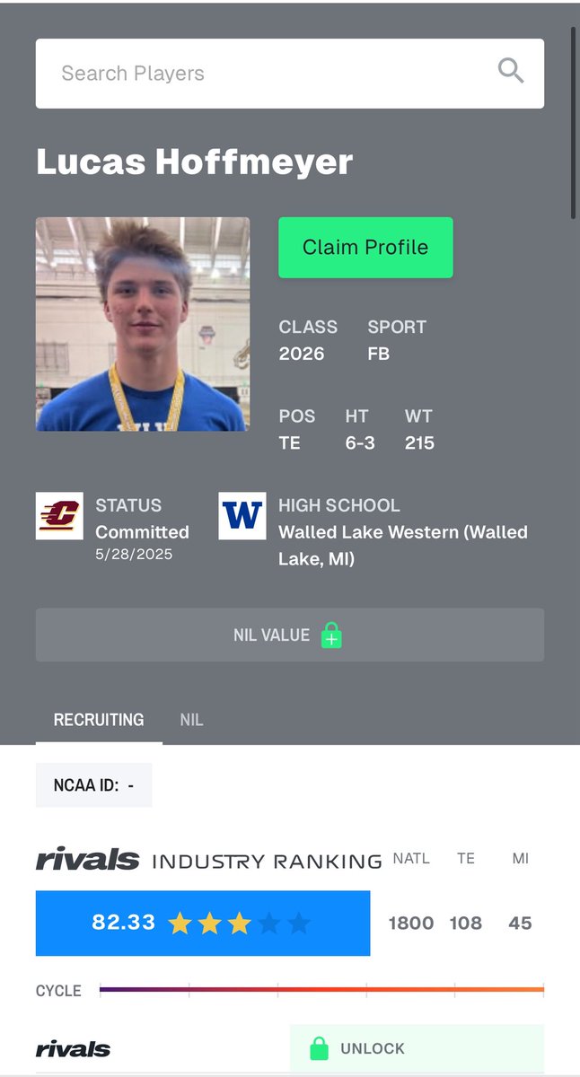 Blessed to be ranked a 3⭐️ on <a href="/On3sports/">On3</a> <a href="/Rivals/">Rivals</a> <a href="/CMU_Football/">Central Michigan Football</a> <a href="/WLWestern_FB/">WLW Football</a> <a href="/coachcioroch/">Coach Cioroch</a> <a href="/coachdfulton/">Derek Fulton</a>