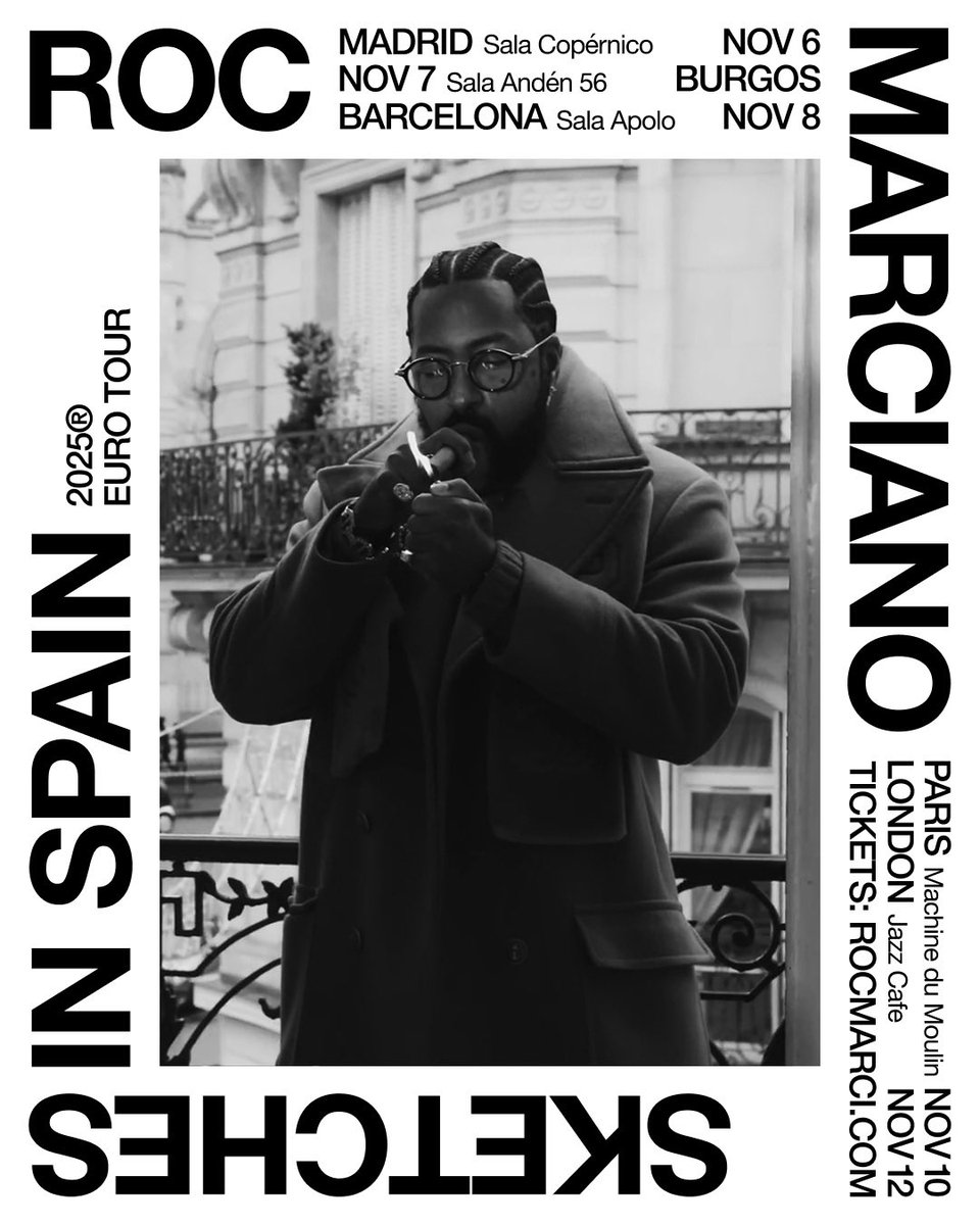 PIMPIRE_INTL's tweet image. NOVEMBER 2025 | @rocmarci
“SKETCHES IN SPAIN” TOUR
Madrid 🇪🇸
Burgos 🇪🇸
Barcelona 🇪🇸
Paris 🇫🇷
London 🇬🇧
🎫: tix.to/RocMarcianoEU