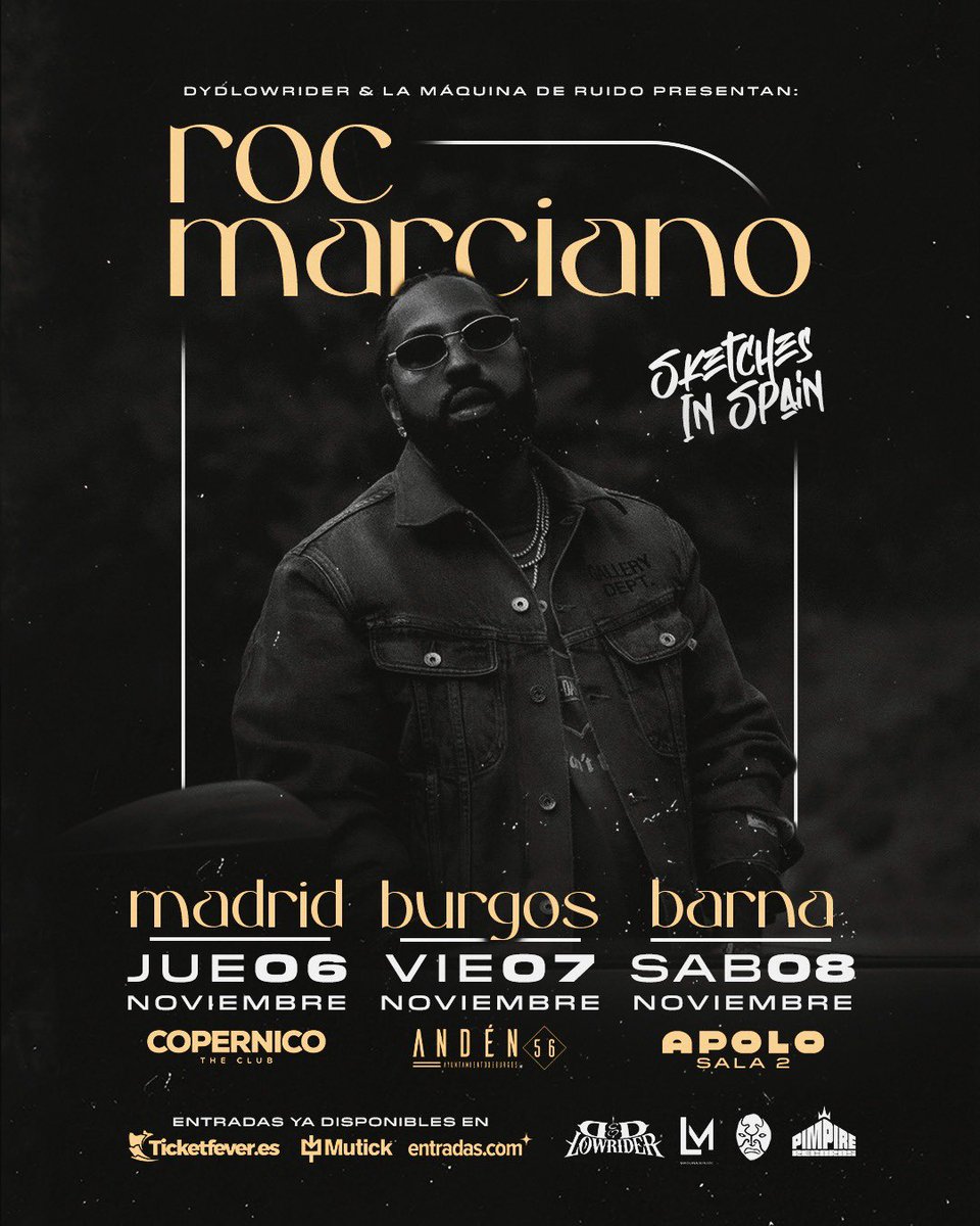 PIMPIRE_INTL's tweet image. NOVEMBER 2025 | @rocmarci
“SKETCHES IN SPAIN” TOUR
Madrid 🇪🇸
Burgos 🇪🇸
Barcelona 🇪🇸
Paris 🇫🇷
London 🇬🇧
🎫: tix.to/RocMarcianoEU
