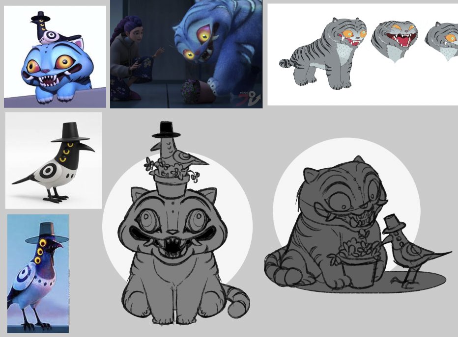 incaseyouart's tweet image. two sticker ideas! tiger + bird + potted plant from kpop demon hunters~