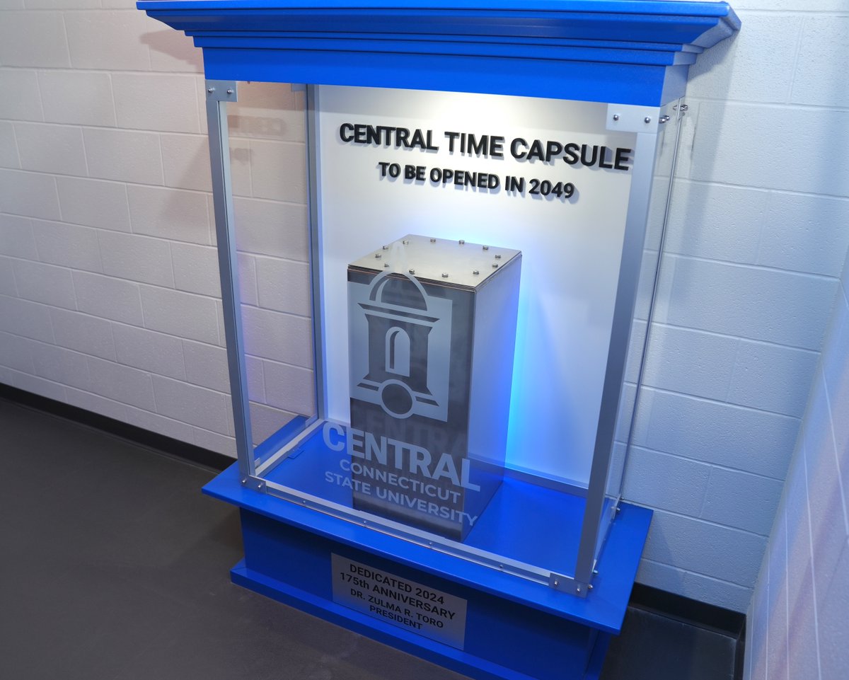 CCSU's tweet image. Now sealed with memories, hopes, and history — this time capsule commemorates our 175th anniversary, preserving the spirit of today for the students, faculty, and community of 2049. A tribute to our enduring legacy💙🔱
#WeAreCentral