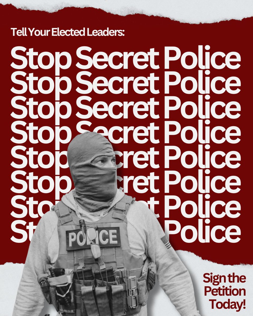 CFA_United's tweet image. Masked and anonymous law enforcement officers are raiding our communities with no accountability. The public has a right to know who polices them.
✍🏽 Add your name to tell lawmakers: #NoSecretPolice in our neighborhoods.
🔗 bit.ly/44KovbZ