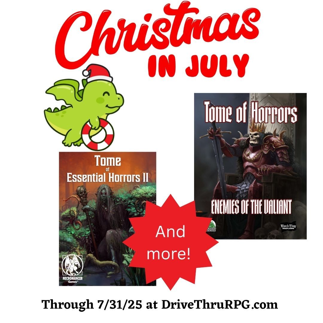 NecroG_ames's tweet image. Christmas in July Sale at DrivThruRPG.
Many of our products are up to 75% off as part of their Christmas in July Sale through the end of July 31.
bit.ly/4lE85bo