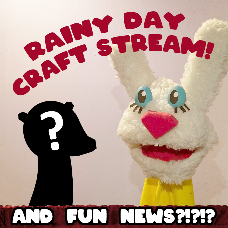 Join us in ONE HOUR for a rainy day crafts stream! There'll be shoddy craftsmanship! There'll be #AngelHare related announcements?? 

There'll be a familiar fox 🦊👀?
And it'll ALL be over on twitch!
twitch.tv/theeastpatch