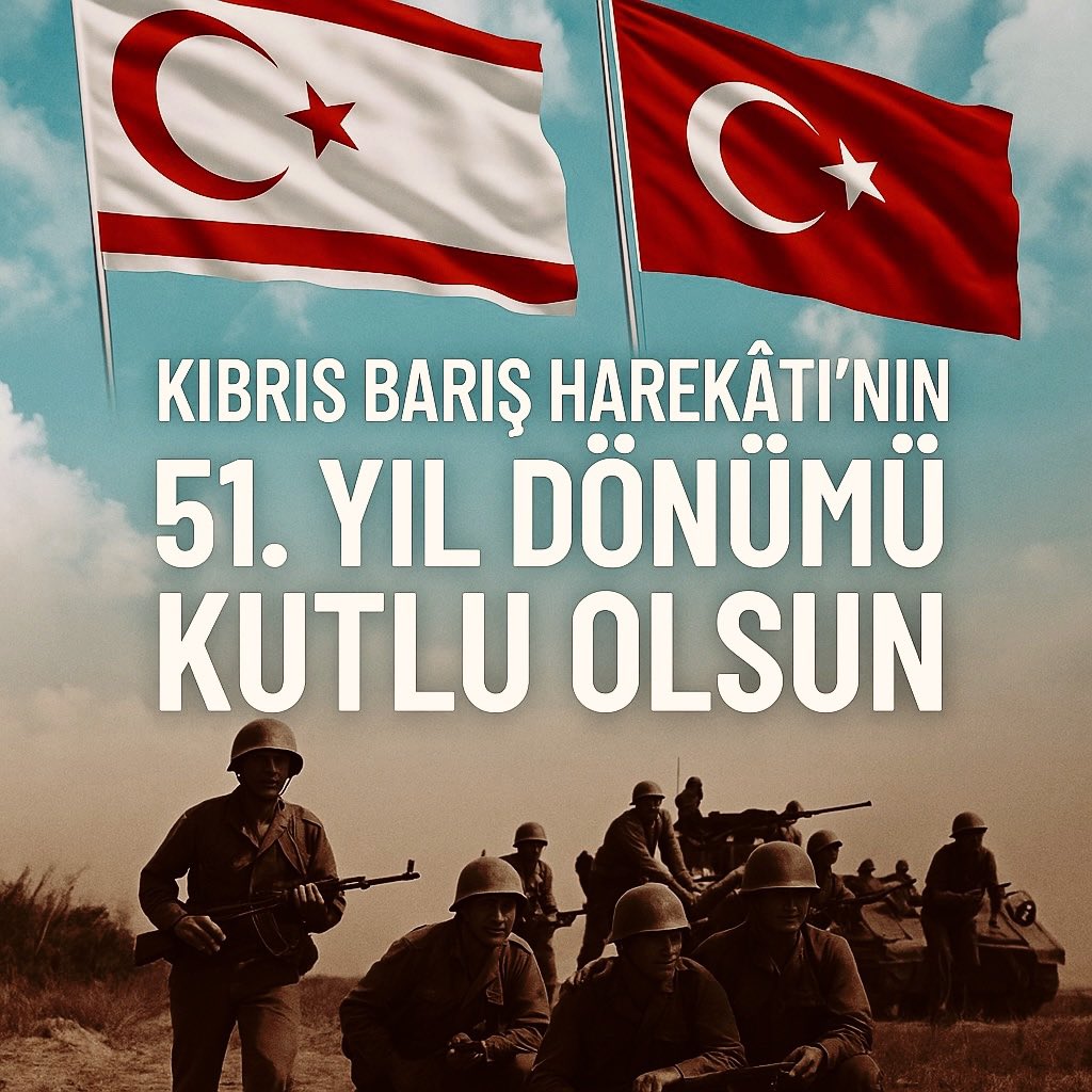 20 Temmuz 1974, sadece bir tarih değil; Kıbrıs Türkü’nün varoluş mücadelesinin ve milletimizin sarsılmaz iradesinin destansı bir zaferidir.

Barış Harekâtı’nın 51. yıl dönümünde, Kıbrıs davasının önderleri merhum Dr. Fazıl Küçük ve Kurucu Cumhurbaşkanımız merhum Rauf Denktaş’ı ve