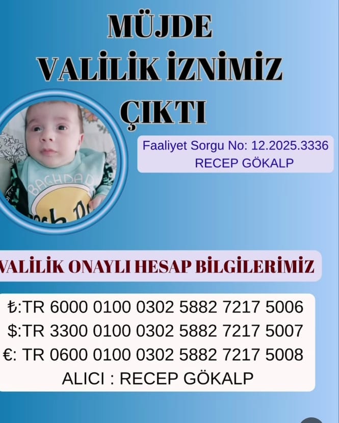 Bingöl’ün tek SMA hastası minik Efrayim Gökalp, henüz 5 aylık…

O daha hayatı tanımadan, nefes almak için mücadele veriyor.
Tedavi için gereken zaman hızla tükeniyor ve bu zorlu süreçte hem yetkililerin hem de hayırsever iş insanlarının desteğine ihtiyacı var.

Gel, minik