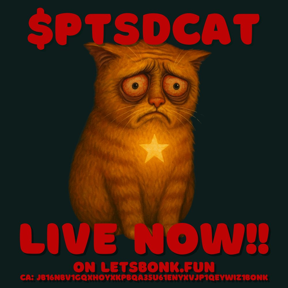 PTSDPets's tweet photo. $PTSDCat is now live on @bonkfun 🚀

CA: JB16nBV1GqxhoyXkPBqa35u61eNyxvJP1qeYwiZ1bonk

https://t.co/fQkVvdL6VL

The #PTSDPets family is complete!

@solana @bonk_inu @theunipcs @Hosico_on_sol https://t.co/34gx511qFy